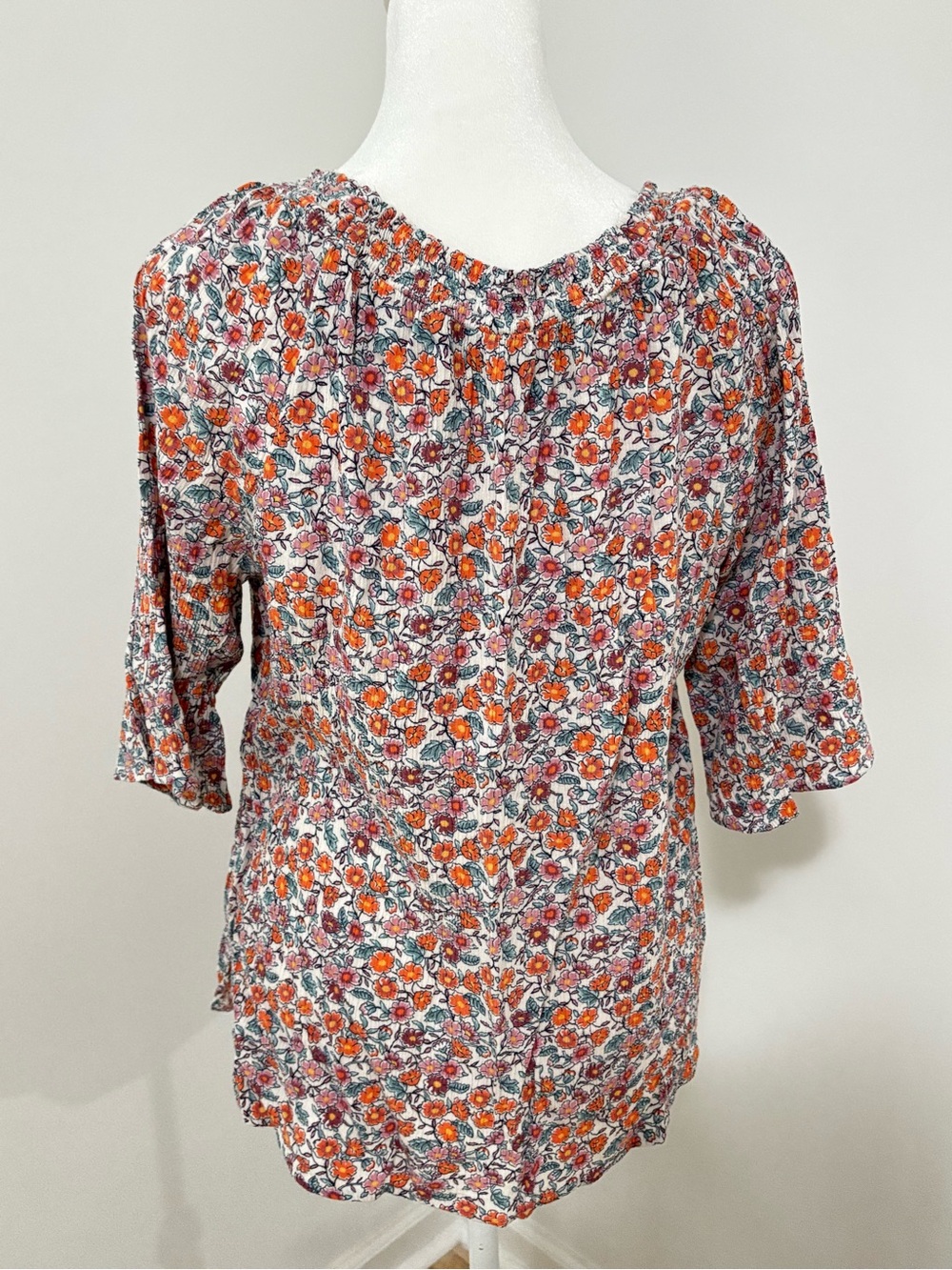 Democracy Floral Peasant Blouse Medium Bell Sleeve Boho Rayon Top - Picture 6 of 13